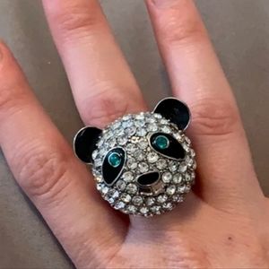 Vintage BETSEY JOHNSON Asian Jungle Collection Panda Bear Head Stretch Ring.